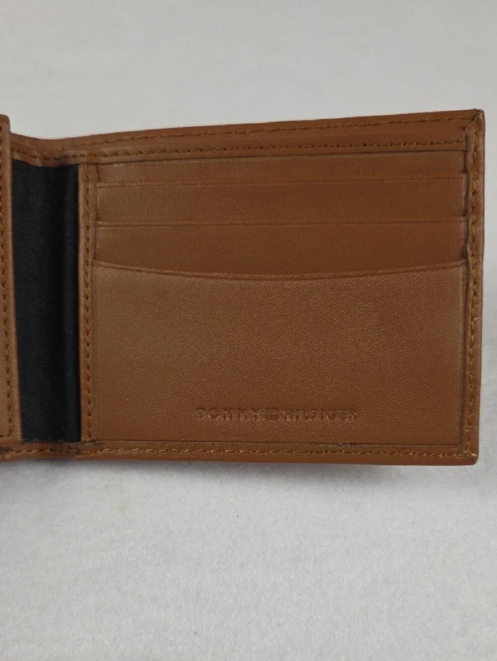 Tommy Hilfiger Tan Leather Wallet with Red, White & Navy Stripe